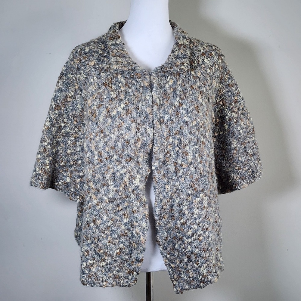 Susan Bristol Knit Cape Cardigan‎ Womens 2X Gray Wool Alpaca Mohair Blend Chunky